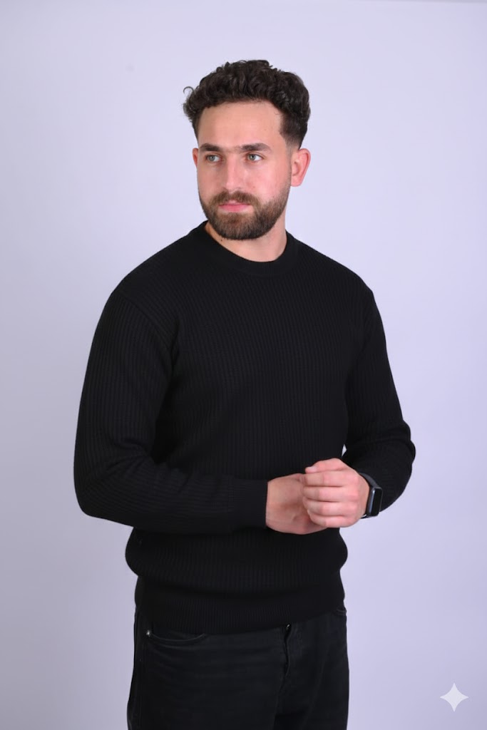 Offscene Round Neck-Ribbed pullover- Black-offscene
