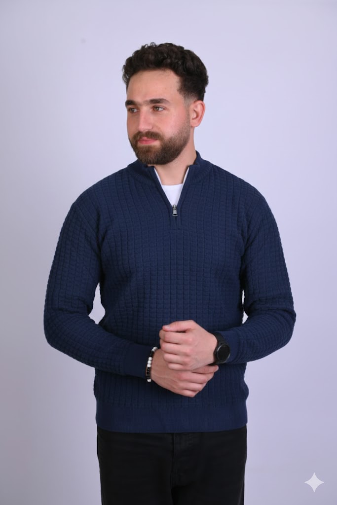 Offscene Quarter-zip pullover-Wool cube-Dark Blue-offscene
