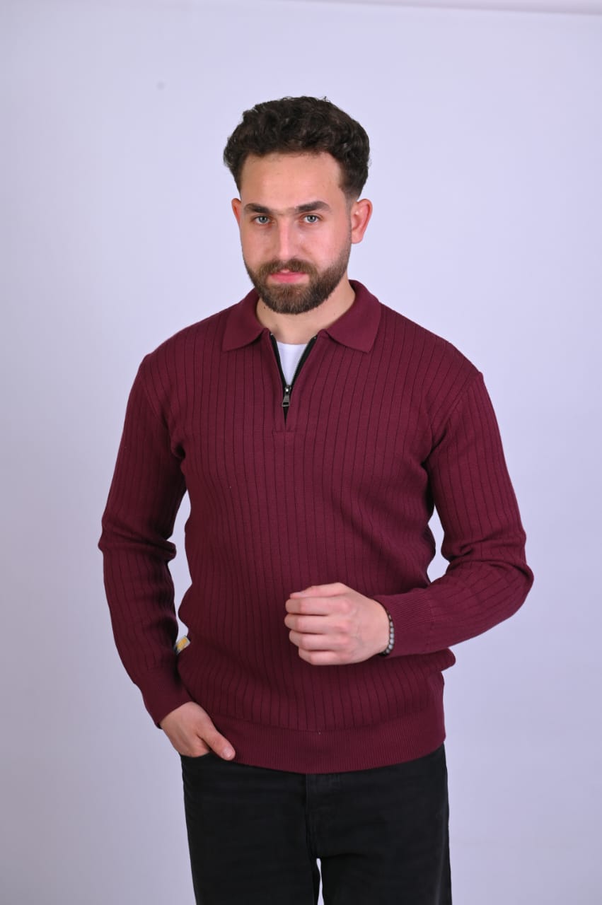 Offscene Quarter-zip- polo collar-Wool cube-Burgundy-offscene