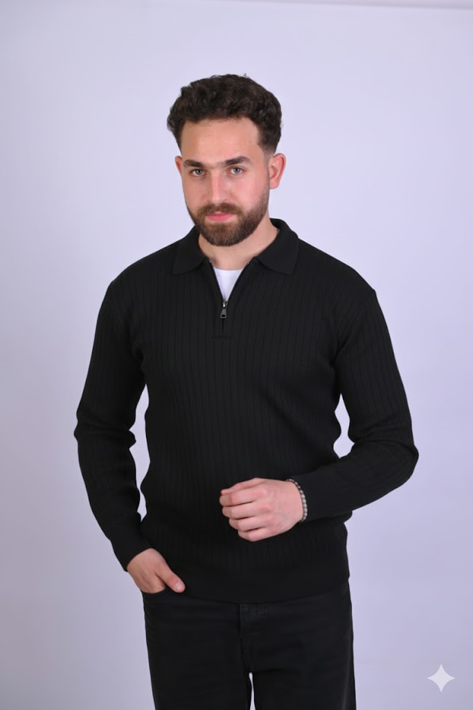 Offscene Quarter-zip- polo collar-Wool cube-Black-offscene